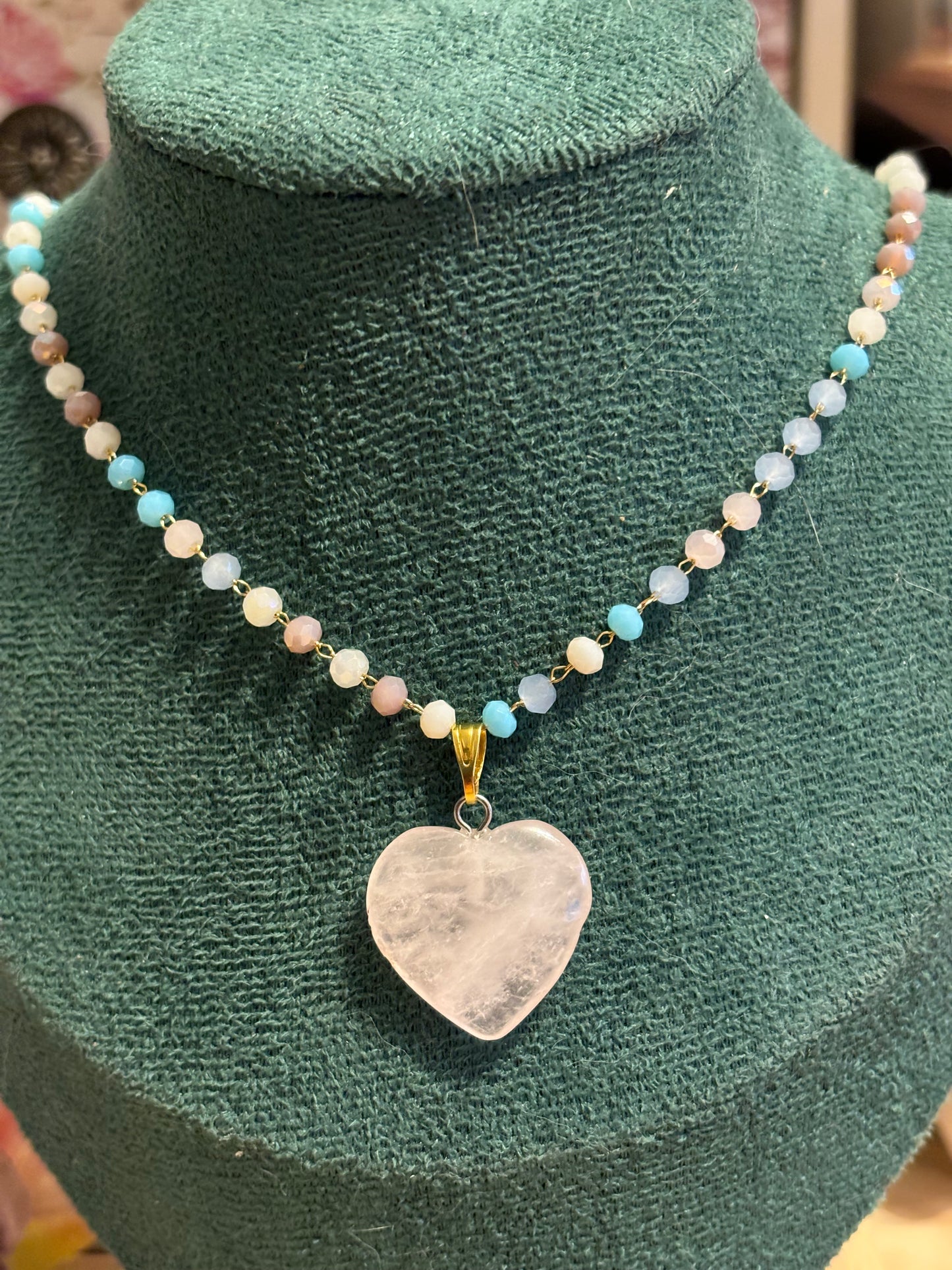 Rose quartz heart gemstone necklace